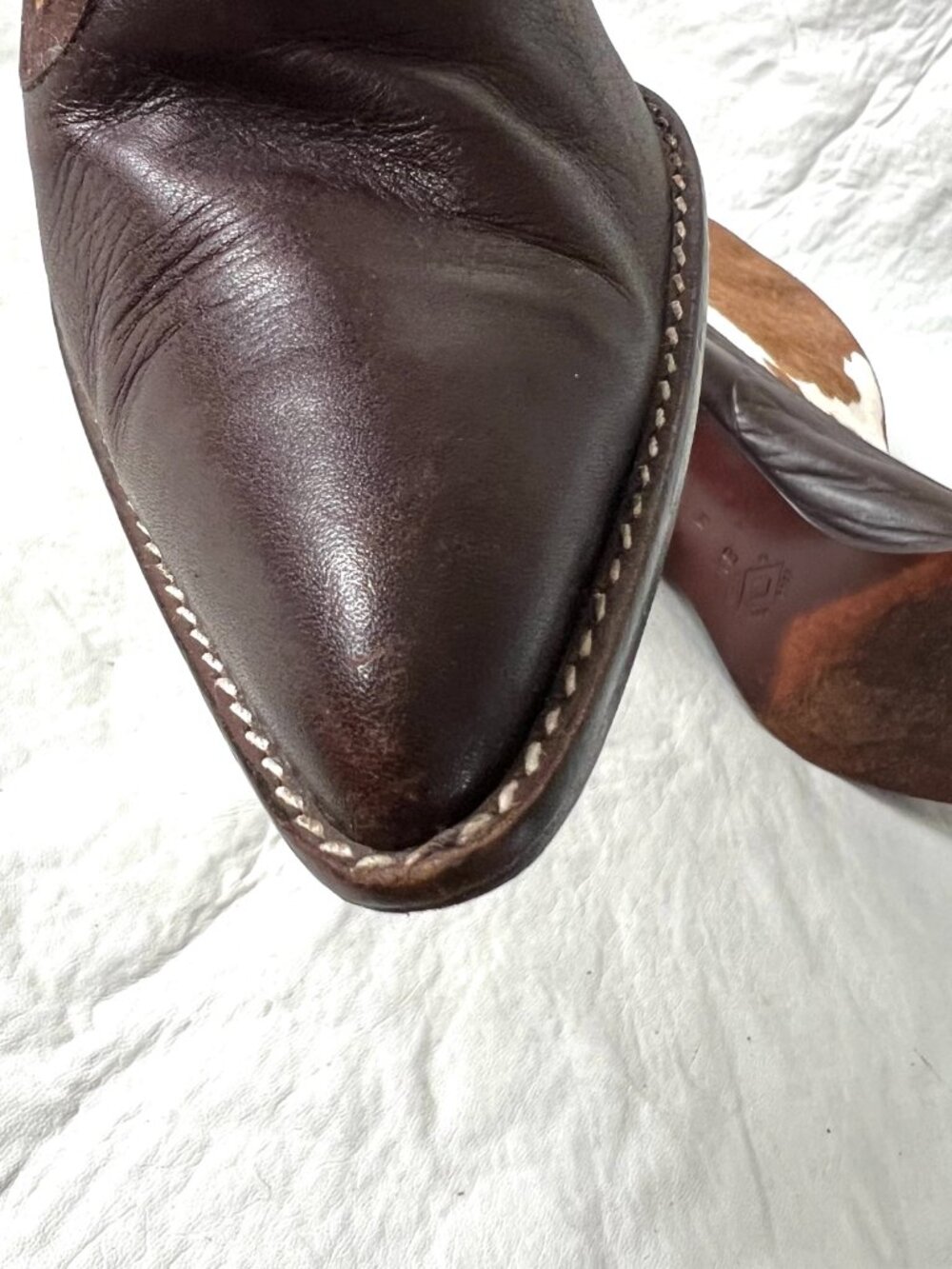 Donald Pliner western boots split shaft brown leather fur cow 8.5 womens pointed - Picture 11 of 13